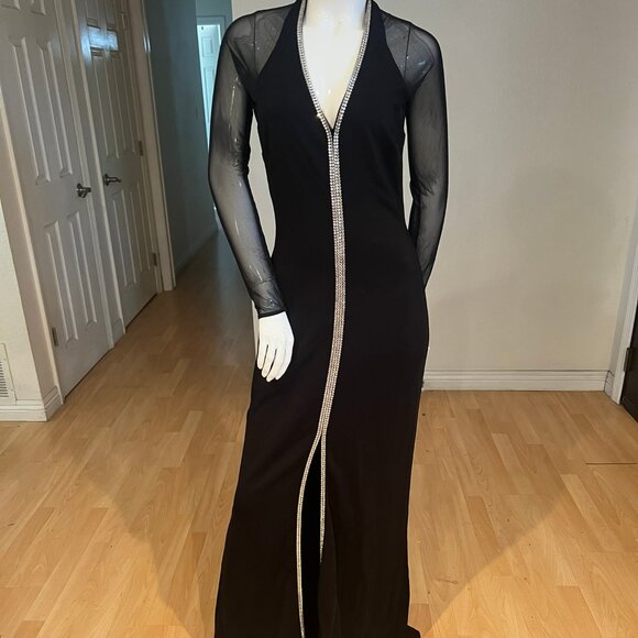 VINTAGE NICOLE BAKTI JERSEY RHINESTONE EMBELLISHED GOWN SIZE L LARGE - Picture 1 of 12